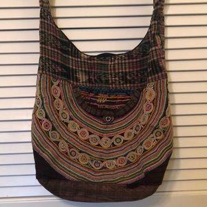 Multicolored, embroidered, fabric, crossbody bag